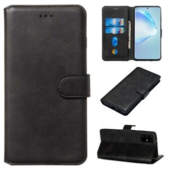 Solid Color Flip Leather Wallet Phone Cover for Samsung Galaxy S20 Plus - Black