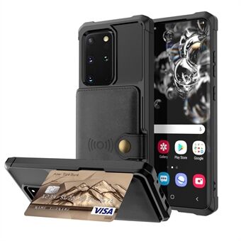 Wallet Kickstand Leather Coated TPU Cover Built-in Magnetic Sheet for Samsung Galaxy S20 Plus/S20 Plus 5G - Black