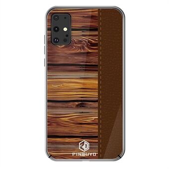 PINWUYO Pin Dun Series Wood Grain Pattern Splicing Protective PC Phone Case Shell for Samsung Galaxy S20 Plus