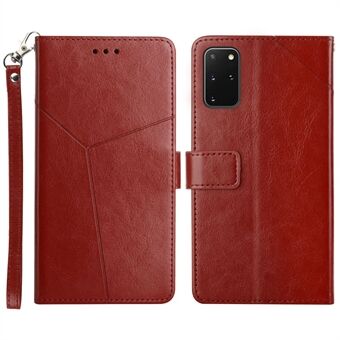 Y-shaped Line Imprinting Shock-absorbed PU Leather Phone Wallet Shell Stand Cover for Samsung Galaxy S20 Plus 4G/5G