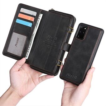 MEGSHI 020 Series PU Leather Wallet Case Magnetic Detachable Flip Folio Cover with Shoulder Strap for Samsung Galaxy S20 Plus 4G/5G