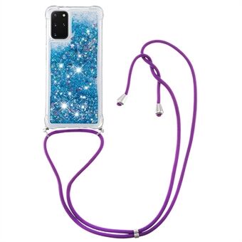 Flowing Glitter Quicksand Flexible TPU Protective Phone Case with Adjustable Lanyard for Samsung Galaxy S20 Plus 4G/5G