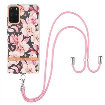 For Samsung Galaxy S20 Plus 4G/5G YB IMD-9 Series IMD IML Electroplating TPU Phone Case Flower Pattern Cover with Lanyard