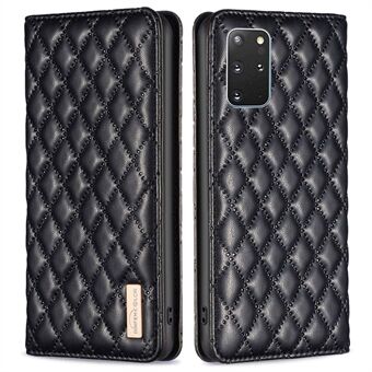 BINFEN COLOR BF Style-16 For Samsung Galaxy S20 Plus 4G / 5G Rhombus Imprinted PU Leather Stand Case Card Holder Magnetic Auto-absorbed Phone Cover