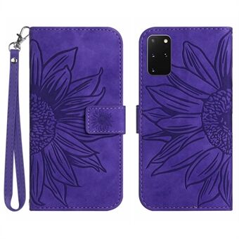 For Samsung Galaxy S20 Plus 4G / 5G HT04 Phone Case, Well-protected Skin-Touch PU Leather Imprinted Sunflower Stand Wallet Cover with Hand Strap