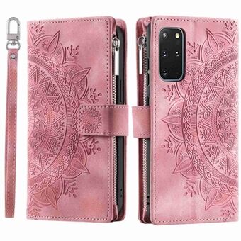 For Samsung Galaxy S20 Plus 4G / 5G Anti-scratch Phone Shell Zipper Pocket Mandala Flower Imprinted Multiple Card Slots Wallet PU Leather Stand Cover