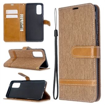 Color Splicing Jeans Cloth Skin Wallet Leather Phone Cover for Samsung Galaxy S20