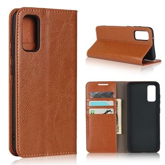 Crazy Horse Genuine Leather Stand Wallet Phone Case for Samsung Galaxy S20