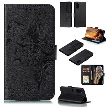 Imprint Feather Pattern Leather Wallet Case for Samsung Galaxy S20