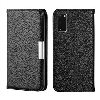 Litchi Skin Auto-absorbed Leather Stand Cover with Card Slots Case for Samsung Galaxy S20