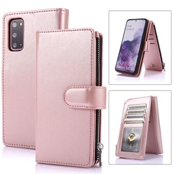 Leather Coated TPU Wallet Phone Stand Case with 9 Card Slots Kickstand Shell for Samsung Galaxy S20