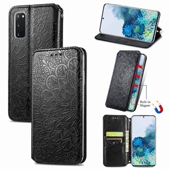 Imprinted Mandala Flower Pattern Auto-absorbed PU Leather Case Stand Wallet for Samsung Galaxy S20