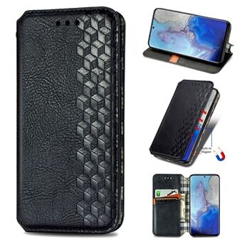 Fashionable Auto-absorbed Rhombus Texture PU Leather Wallet Phone Cover for Samsung Galaxy S20