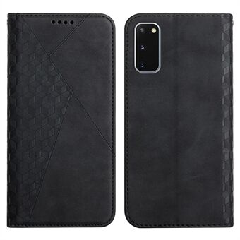 Rhombus Pattern Auto-absorbed Skin-touch Full-Protection Leather Wallet Cell Phone Stand Cover Case for Samsung Galaxy S20