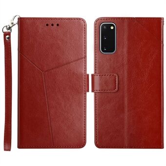 Imprinting Y-shaped Line Shockproof PU Leather Wallet Phone Case Cover with Lanyard for Samsung Galaxy S20