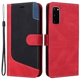 For Samsung Galaxy S20 5G/4G Anti-fingerprint Wallet Stand Anti-drop Three-color Splicing Style PU Leather Phone Case