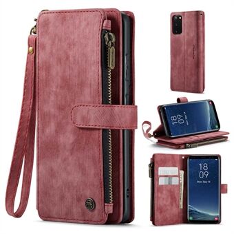 CASEME C30 Series Anti-drop Phone Case for Samsung Galaxy S20 4G / 5G, Wallet Stand PU Leather Zipper Pocket Phone Cover