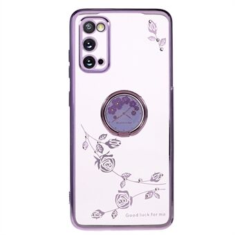 For Samsung Galaxy S20 5G / 4G Flower Pattern Kickstand Case Rhinestone Electroplating TPU Phone Cover