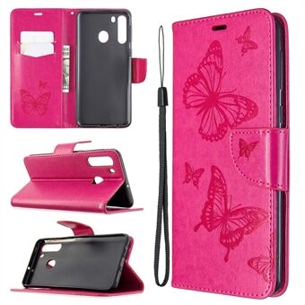 Imprint Butterfly Wallet Leather Stand Case for Samsung Galaxy A21