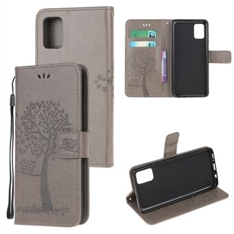 Imprint Tree and Owl Pattern Leather Wallet Covering for Samsung Galaxy A41 (Global Version)