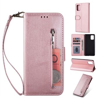 Zipper Pocket Leather Wallet Case Protective Cover Shell for Samsung Galaxy A41 (Global Version)