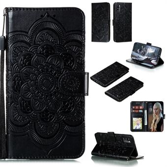 Imprint Mandala Flower Leather Wallet Case with Lanyard for Samsung Galaxy A41 (Global Version)