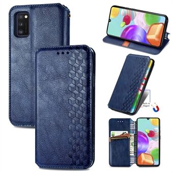 Automatic Suction Rhombus Design PU Leather Wallet Stand Case for Samsung Galaxy A41 (Global Version)