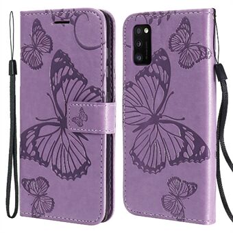 Imprint Butterfly Drop-proof Leather Stand Cover Case with Strap for Samsung Galaxy A41 (Global Version)