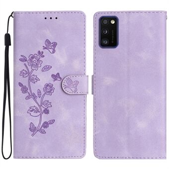 For Samsung Galaxy A41 (Global Version) Phone Stand Case Flower Imprint PU Leather Wallet Cover