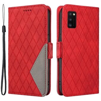 Color Splicing Case for Samsung Galaxy A41 (Global Version) Rhombus Imprinted Leather Wallet Stand Phone Cover