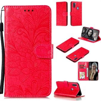 Imprinted Lace Flower Leather Wallet Phone Cover for Samsung Galaxy A11 (EU Version)/M11