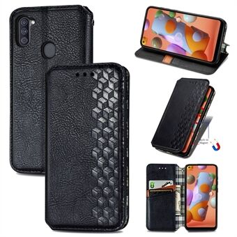 Fashionable Auto-absorbed Rhombus Texture PU Leather Wallet Phone Cover for Samsung Galaxy A11/M11 (EU Version)