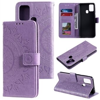 Imprint Flower Leather Wallet Cool Phone Casing for Samsung Galaxy A21s