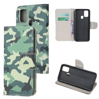 Cross Texture Pattern Printing Leather Wallet Phone Cover with Strap for Samsung Galaxy A21s