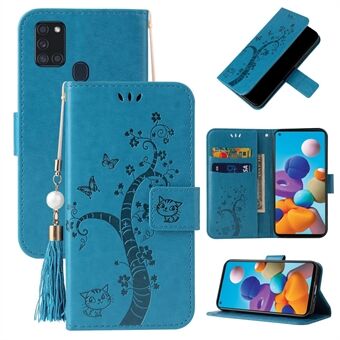 Imprint Lucky Tree Leather Wallet Cover for Samsung Galaxy A21s