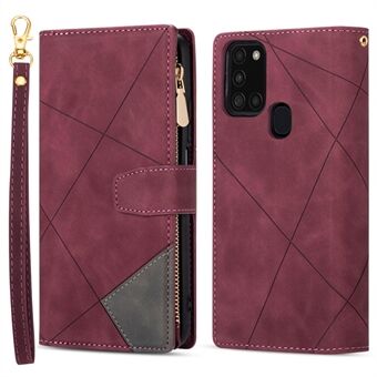 Anti-Drop Stylish Lines Splicing Wallet Design Leather Phone Cover Case with Stand for Samsung Galaxy A21s