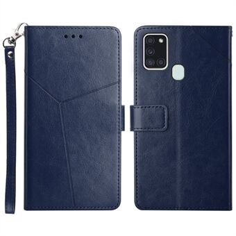 Imprinting Y-shaped Line Scratch-resistant Cell Phone Leather Case Cover for Samsung Galaxy A21s