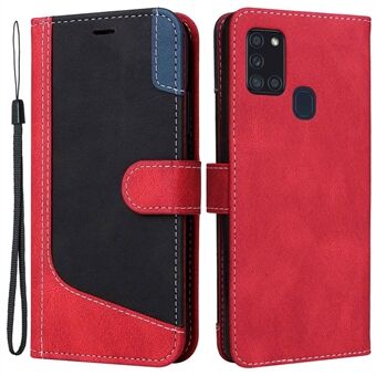 For Samsung Galaxy A21s Three-color Splicing Phone Case Magnetic Clasp PU Leather Cover with Wallet Stand