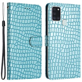 For Samsung Galaxy A21s Stand Flip Cover Crocodile Texture Leather Wallet Design Phone Case with Strap