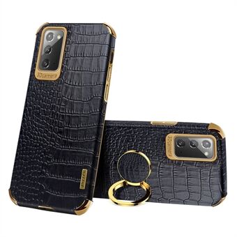 For Samsung Galaxy Note 20 5G/4G 6D Electroplated Crocodile Texture Kickstand Phone Case PU Leather Coated TPU Shell