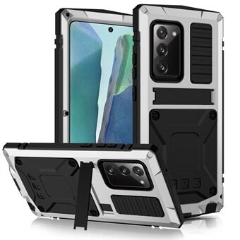 R-JUST For Samsung Galaxy Note20 4G / 5G Dust-proof Phone Case Metal + Silicone + PC Kickstand Anti-fall Anti-wear Cover with Tempered Glass Film