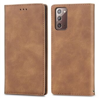 PU Leather Protective Phone Case For Samsung Galaxy Note20 5G / Note20, Skin-touch Retro Magnetic Auto Closing Stand Anti-fall Phone Cover Card Holder