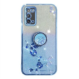 For Samsung Galaxy Note20 / Note20 5G Ring Kickstand Gradient TPU Cover Glitter Flower Pattern Phone Case