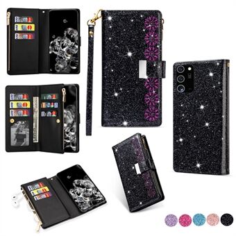 Glittery Starry Style Laser Carving Zipper Leather Case for Samsung Galaxy Note20 Ultra/Note20 Ultra 5G