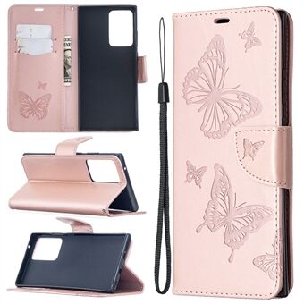 Imprint Butterflies Wallet Stand Flip Leather Phone Shell for Samsung Galaxy Note20 Ultra/Note20 Ultra 5G