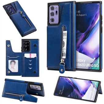 New Anti-Drop Leather Coated Phone Case with Outer Card Slots and Zippered Pocket for Samsung Galaxy Note20 Ultra/Note20 Ultra 5G