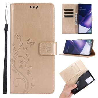 Butterfly Flower Imprinting TPU + PU Leather Wallet Stand Cover Case for Samsung Galaxy Note20 Ultra/Note20 Ultra 5G