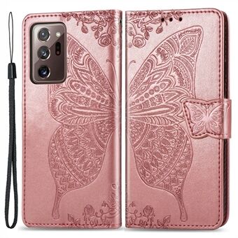 For Samsung Galaxy Note20 Ultra / Note20 Ultra 5G Imprinted Butterfly Pattern PU Leather Case Full Protection Stand Wallet Cover with Strap