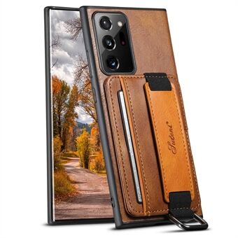 SUTENI H13 For Samsung Galaxy Note20 Ultra / Note20 Ultra 5G Card Holder Case Leather Coated PC+TPU Phone Cover with Kickstand and Hand Strap