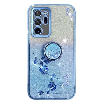 For Samsung Galaxy Note20 Ultra / Note20 Ultra 5G Rhinestone Flower Ring Kickstand Cover Glitter Gradient TPU Case